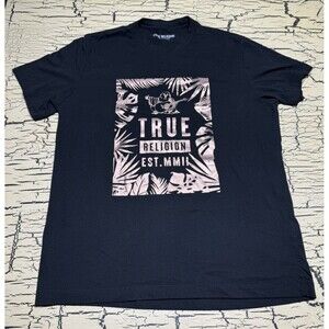 True Religion Black & Metallic Gold Foil T-Shirt Buddha Ladies Unisex Size Small